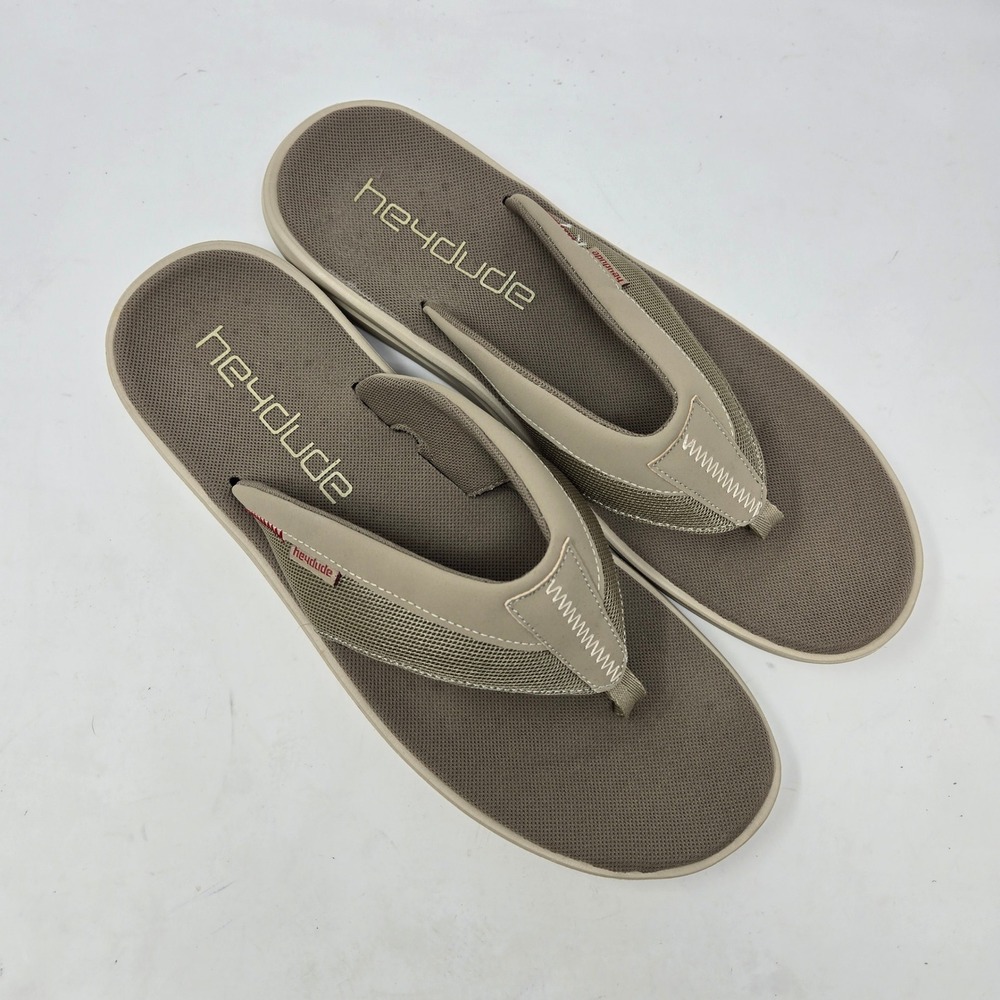 Hey Dude Mens Milo Tan Beige Mesh Flip Flop Sandals Size 14 Lightweight Comfort - Picture 3 of 10